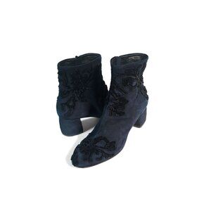 AGL Navy Blue Suede Embroidered Ankle Boot 50mm Womens Size 6.5